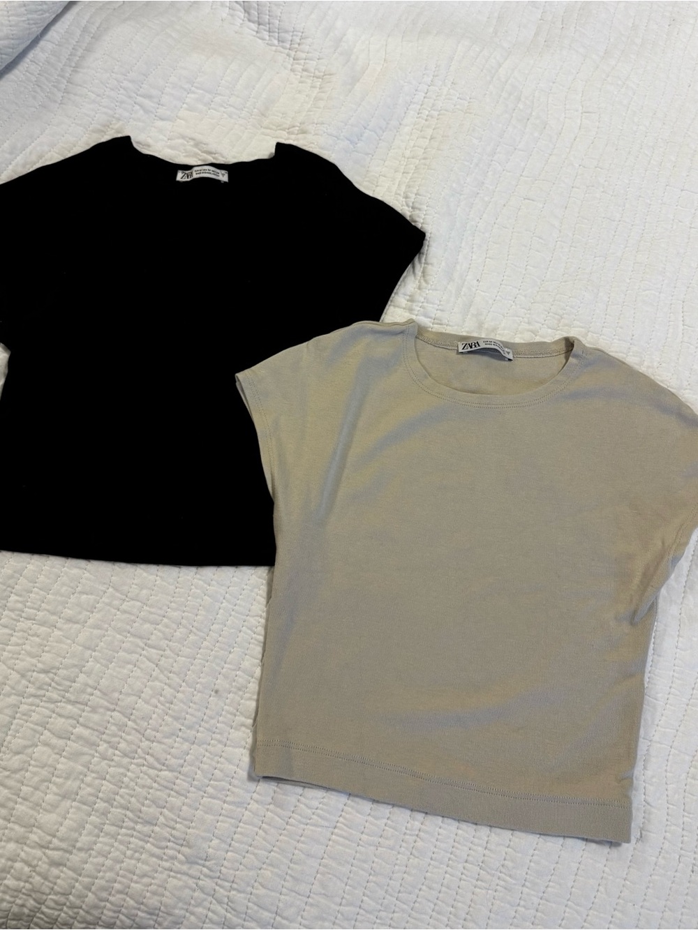 Zara Women's Cropped Tee Duo - Black and Beige
